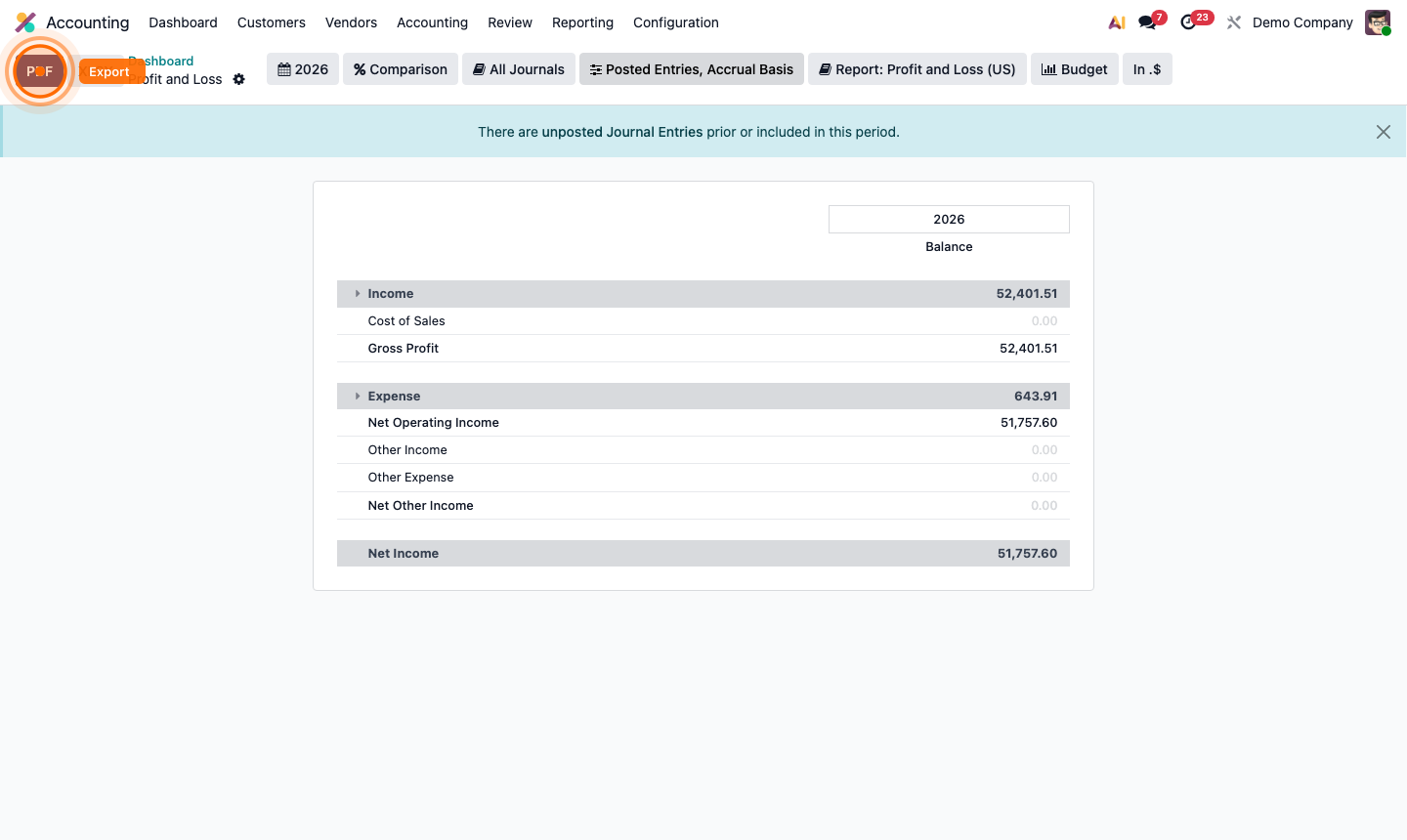 Step 6: Financial report export dialog showing PDF, Excel, and XBRL format options