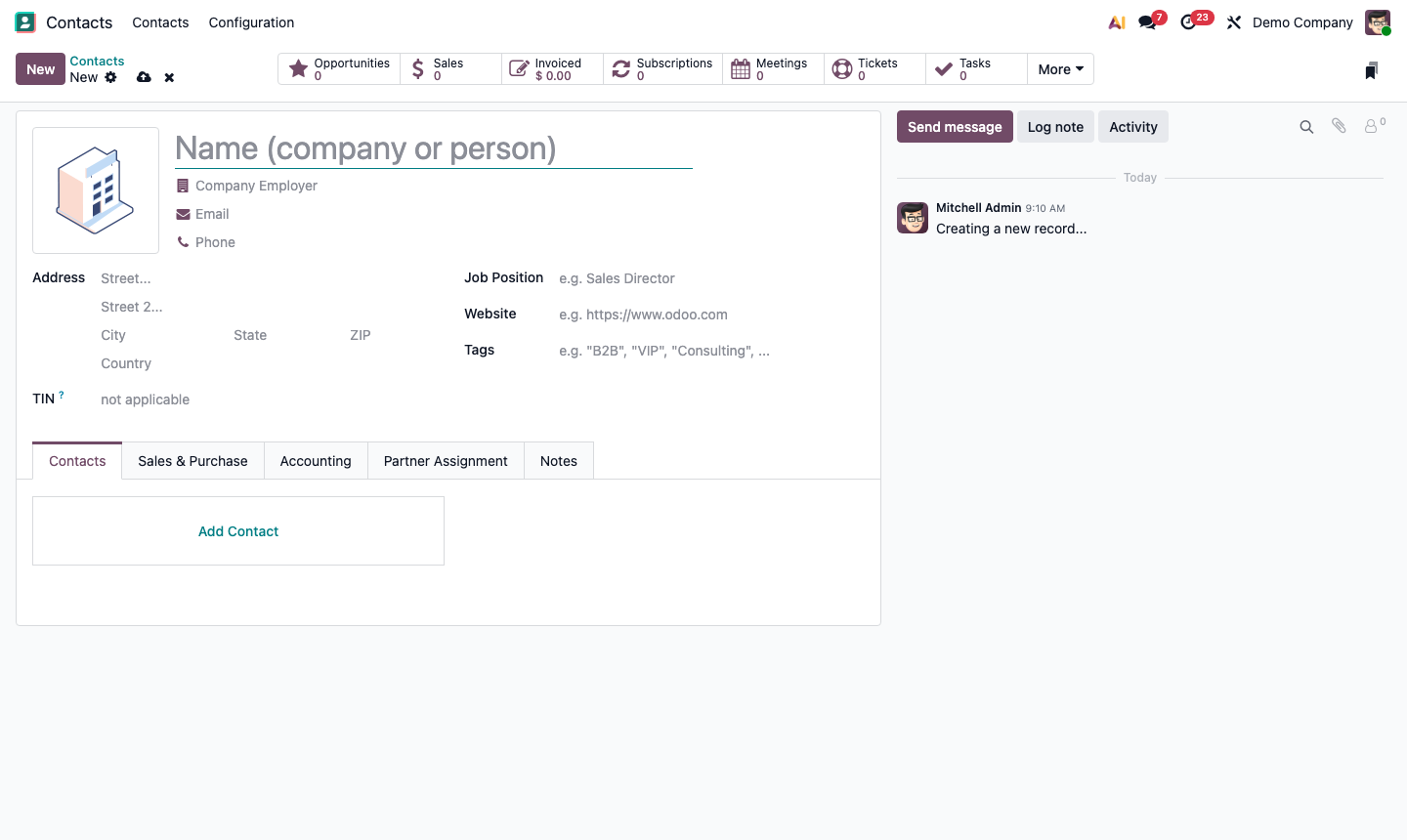 Step 1: Contact form showing Company/Individual toggle and Company Name link field