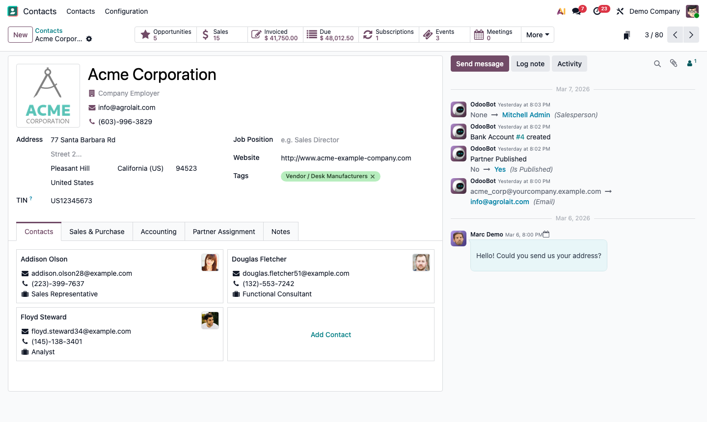 Step 4: Child contact form showing Contact Type options for Invoice and Delivery addresses