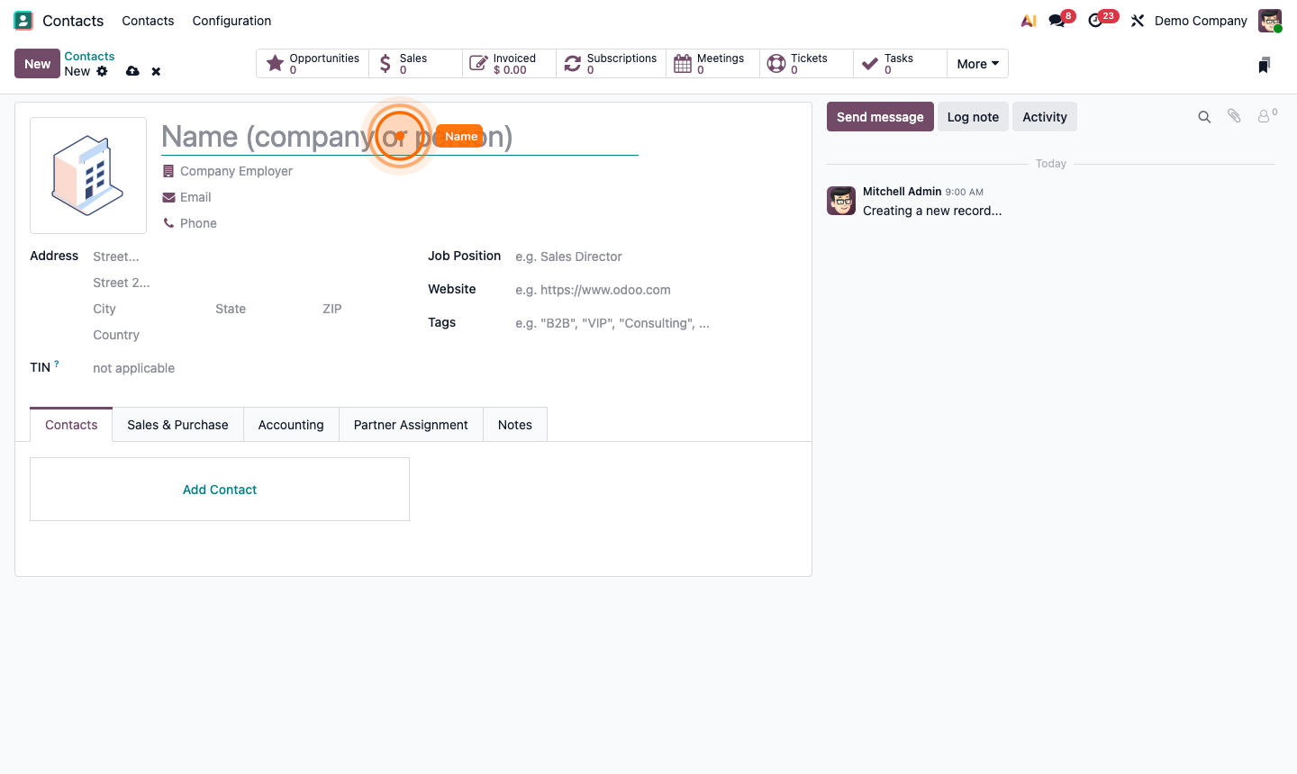 Step 2: New contact form with all fields
