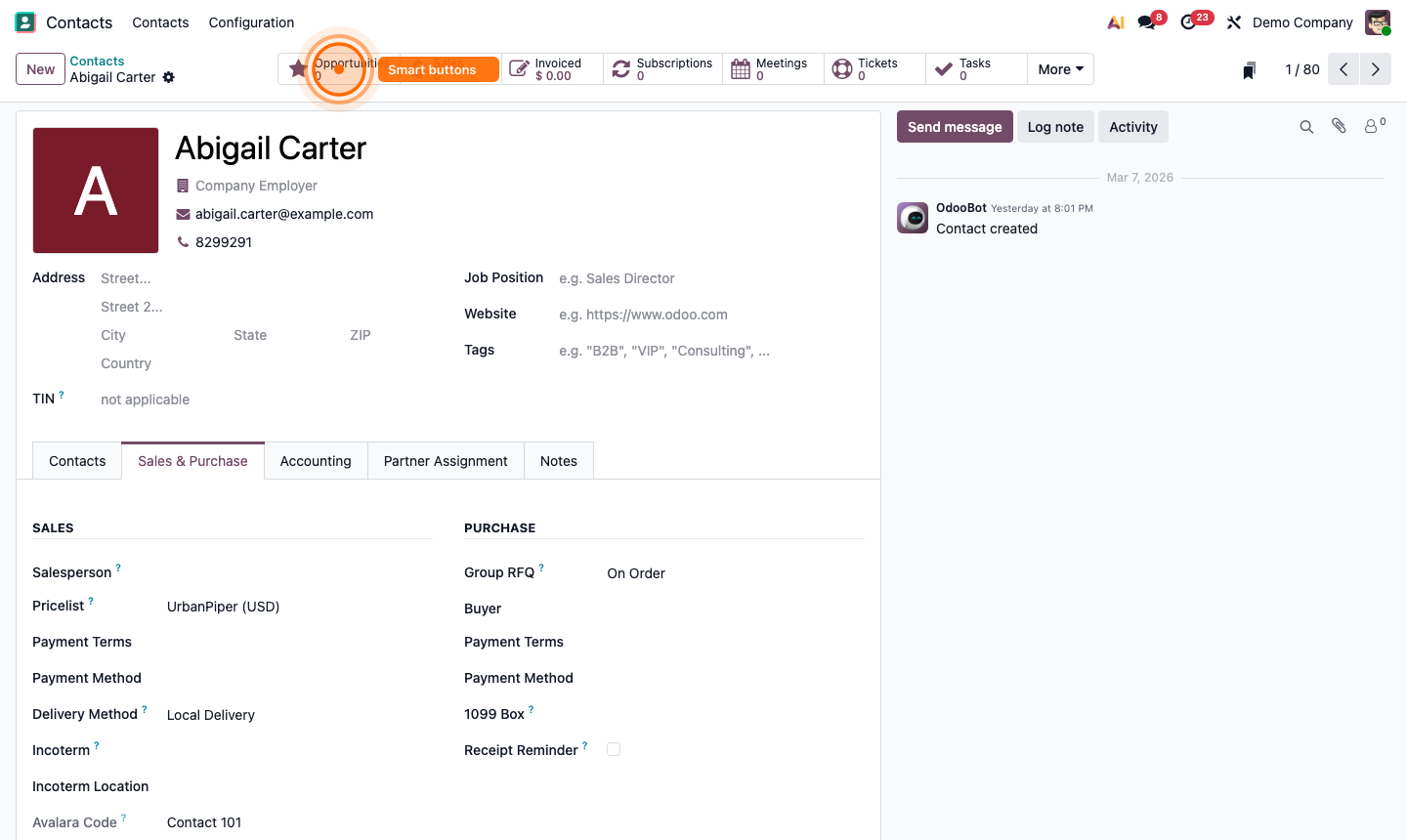 Step 6: Contact chatter with communication history and smart buttons