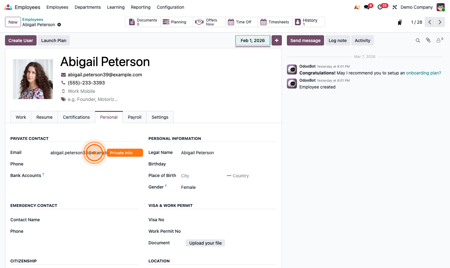 Step 3: Employee Resume tab showing work experience, education, and skills matrix